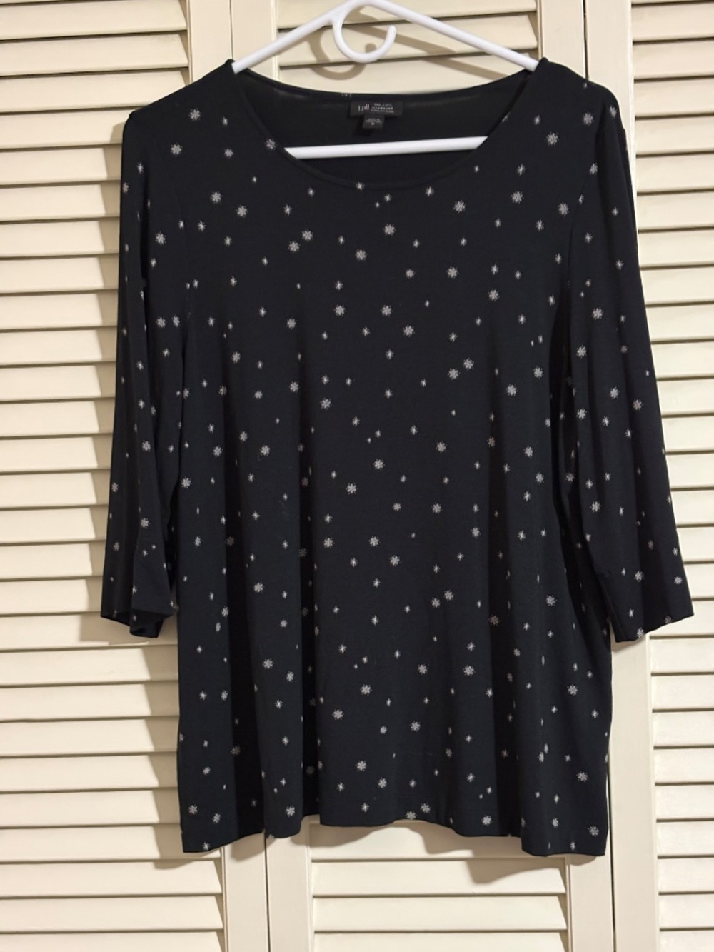 J. Jill Wearever Black Snowflake Print Ballet Sleeve Top Size M